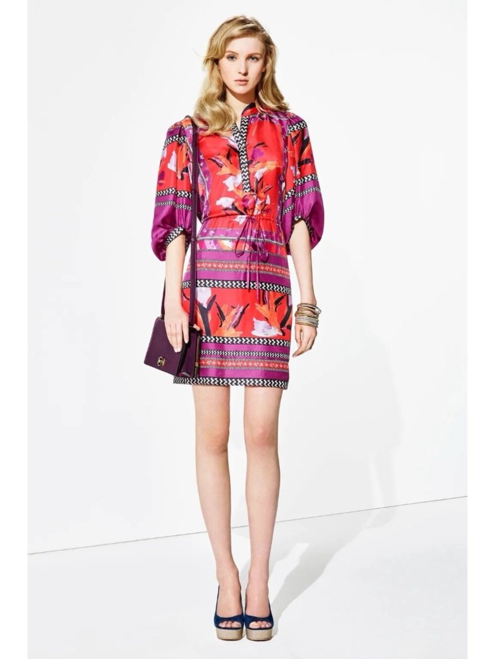Diane von Furstenberg Women's Pink and Purple Short Silk Dress Size 12